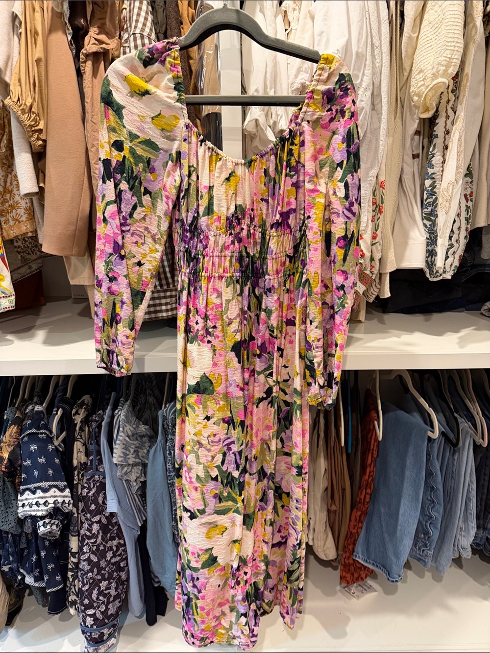 H&M Floral Cream Maxi Dress with Pink, Yellow & Green Print